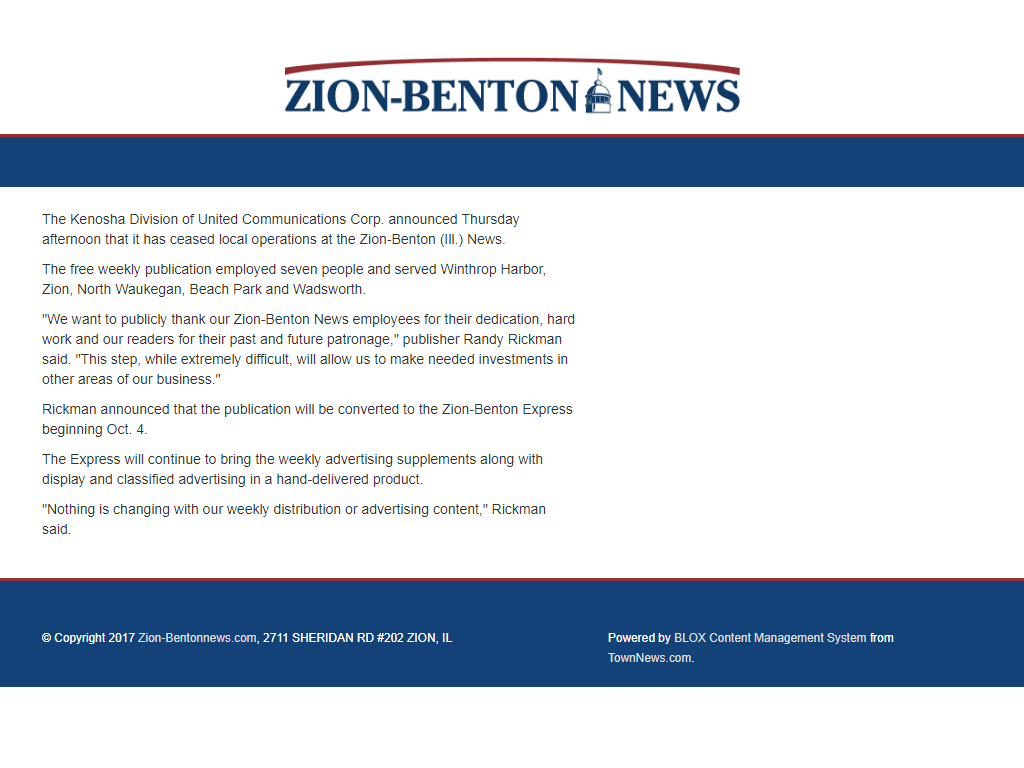Zion-Benton News Media Contacts
